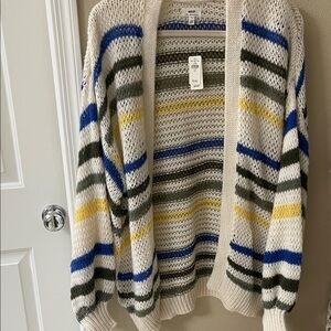 Aerie Striped Open-Front Cardigan - Blue, Green, Yellow, Cream